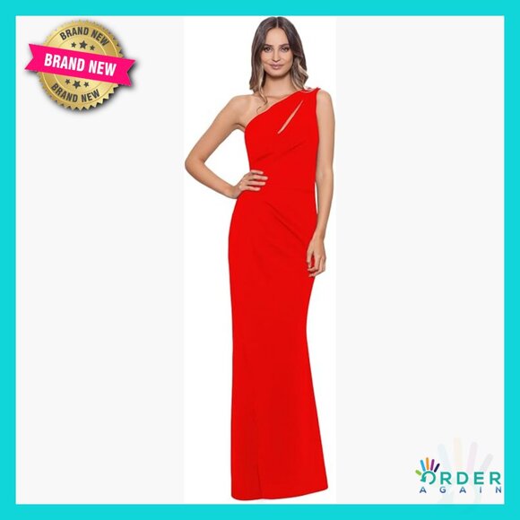Elegant Formal Gown One Shoulder Ruched Side Detail Floor Length Fitted
